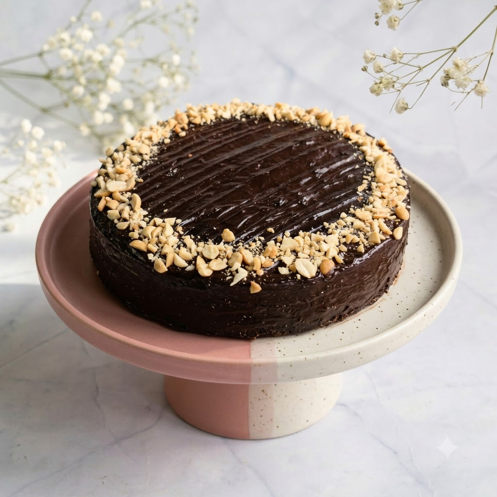 Vegan chocolate peanut butter cake with nutty frosting by KuKClean